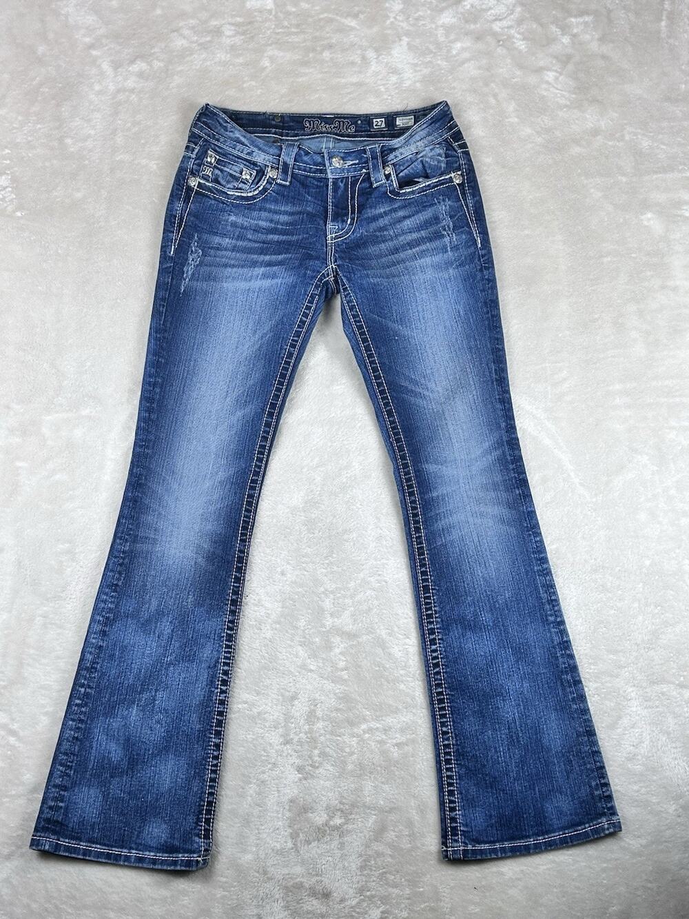 Miss Me Jeans Women’s Sz 27 Blue Low Rise Bootcut Flare Jewel Lace Embellished